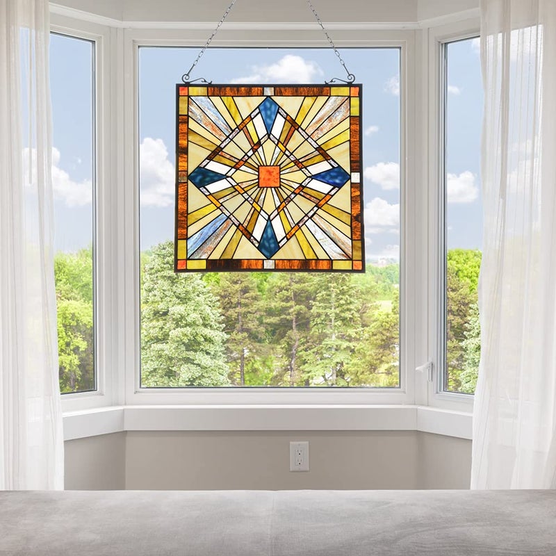 Capulina Mission Style Stained Glass Window Hangings Panels 20" W x 20" H Excellent Handicrafts Suncatcher Parents Gifts for Home Decor - Image 5